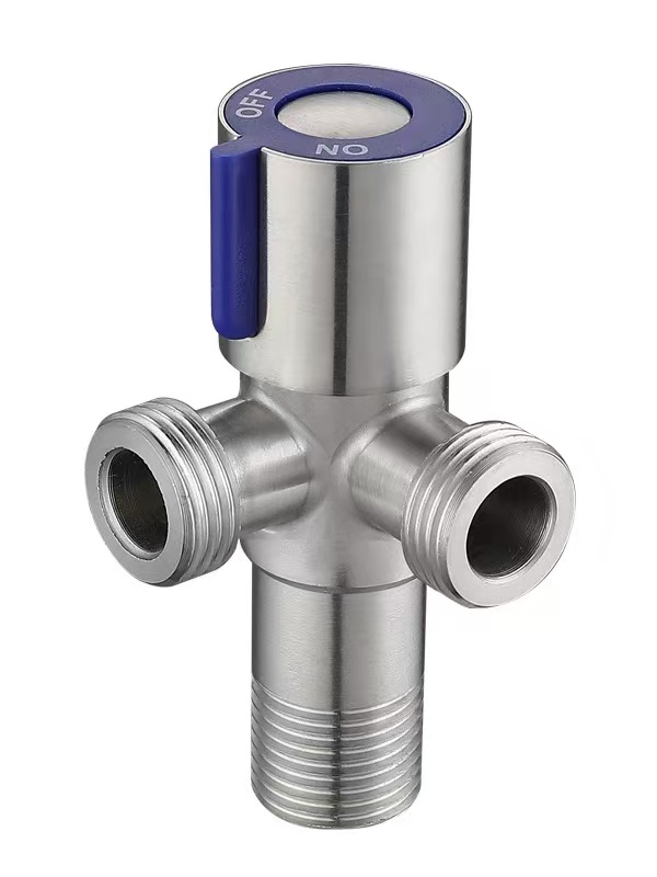Blue Handle 90° Dual Outlet Three-Way Angle Valve
