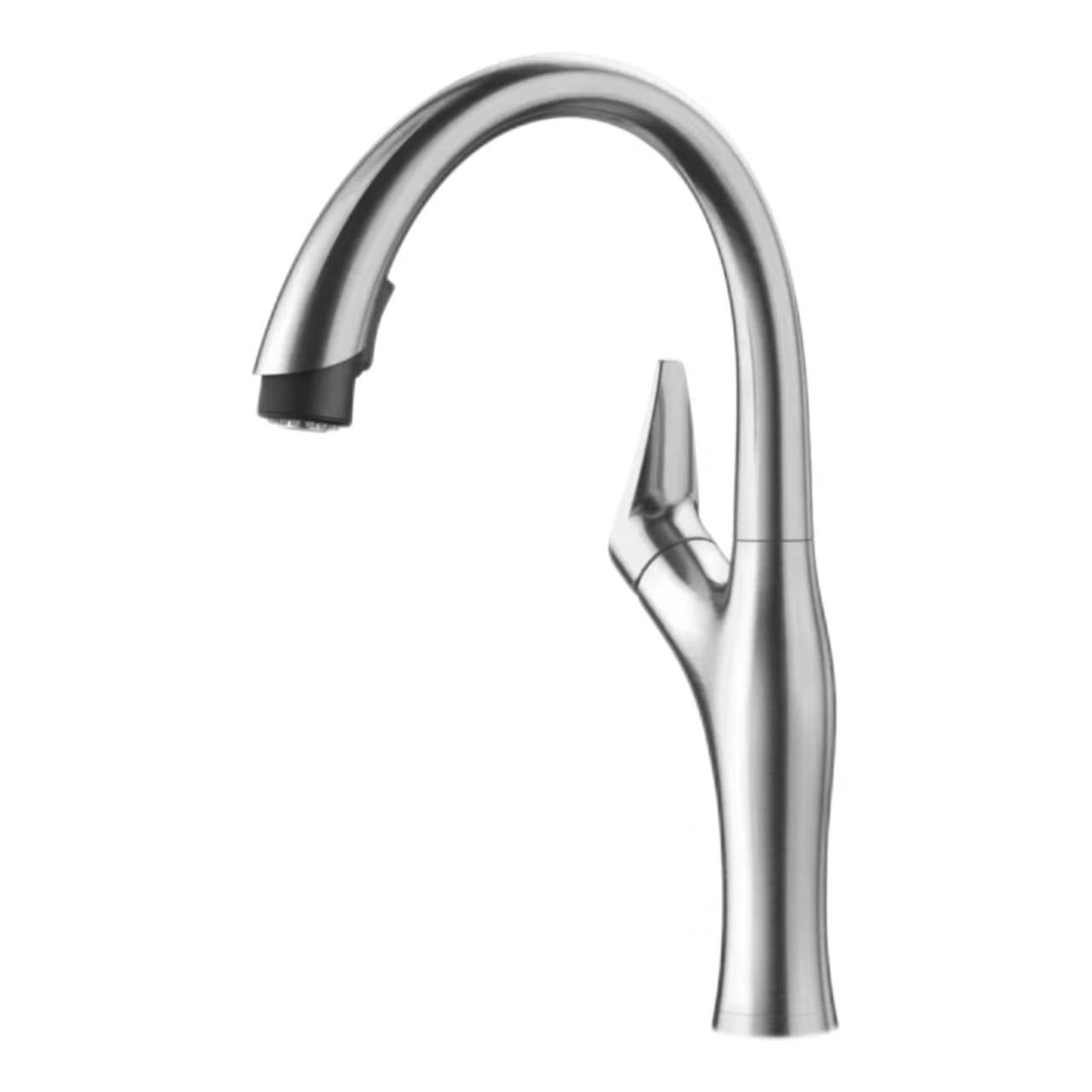 Brushed Stainless Steel Streamlined Gooseneck Pull-Out Faucet Brushed Stainless Steel Streamlined Gooseneck Pull-Out Faucet