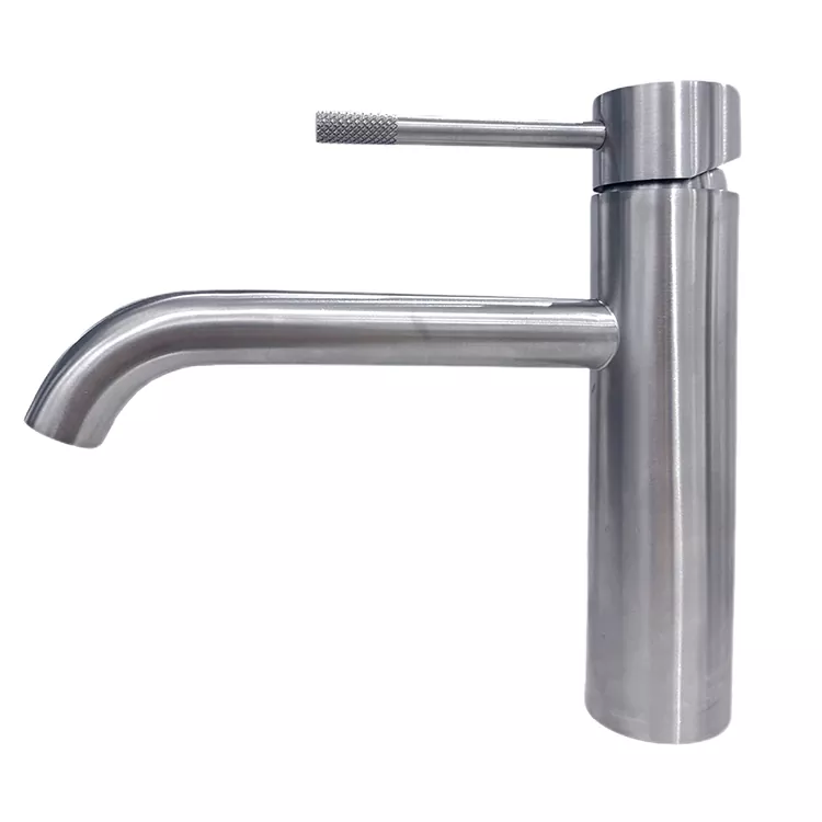 Gilugwayan nga Curved Spout Knurled Handle Hot Ug Cold Basin Faucet
