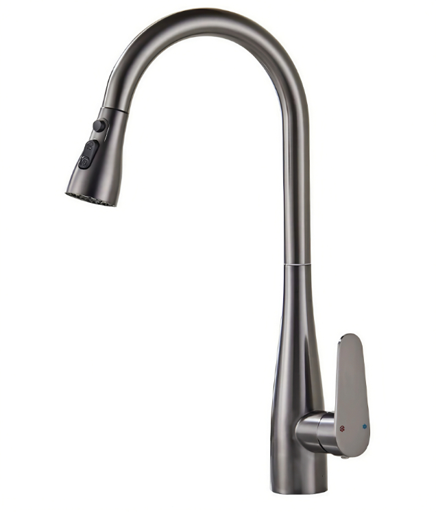 Gunmetal Grey High-Arc Gooseneck Hot Ug Cold Kitchen Pull-Out Faucet Gunmetal Grey High-Arc Gooseneck Hot Ug Cold Kitchen Pull-Out Faucet