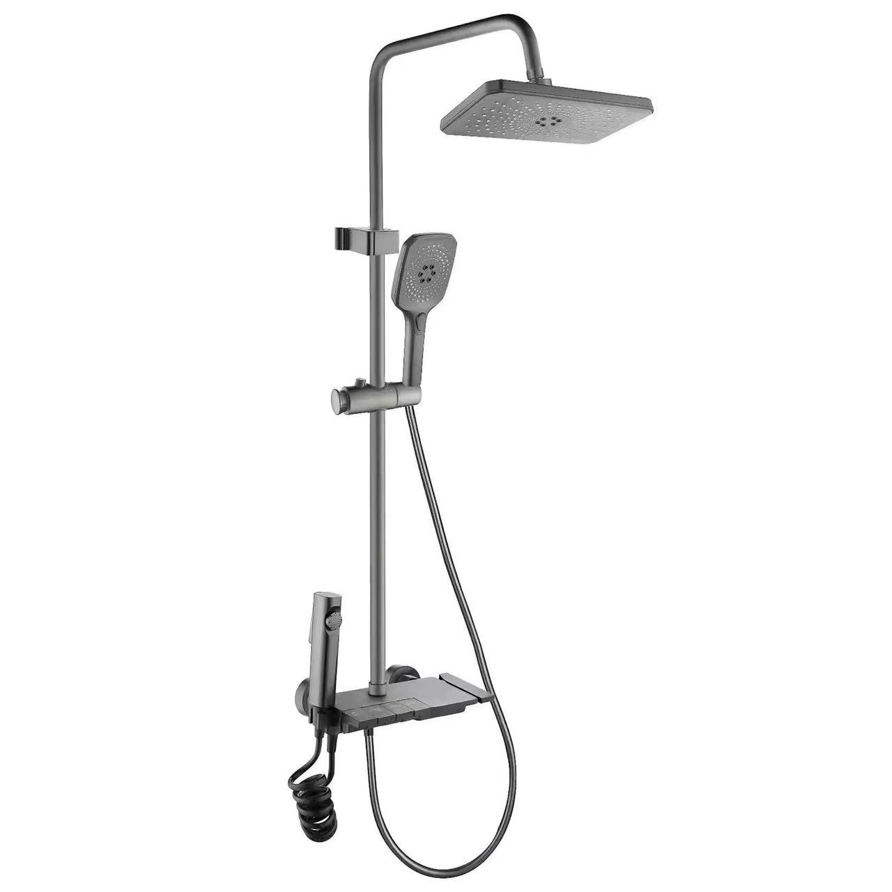 Gunmetal Grey Piano Key Hot ug Cold Rain Shower Set nga adunay Spray Gun